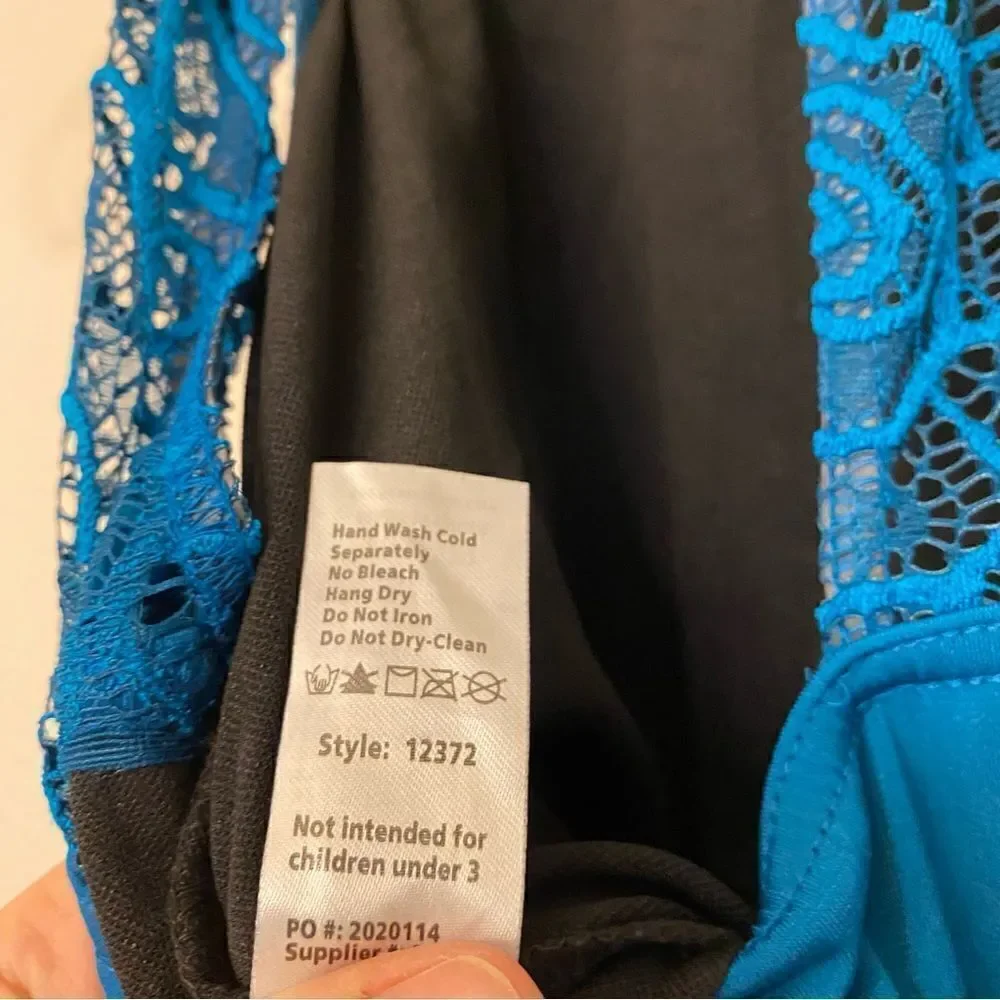 WEISSMAN Dance Costume unitard jumpsuit teal lace Open Hands 12372 adult SA